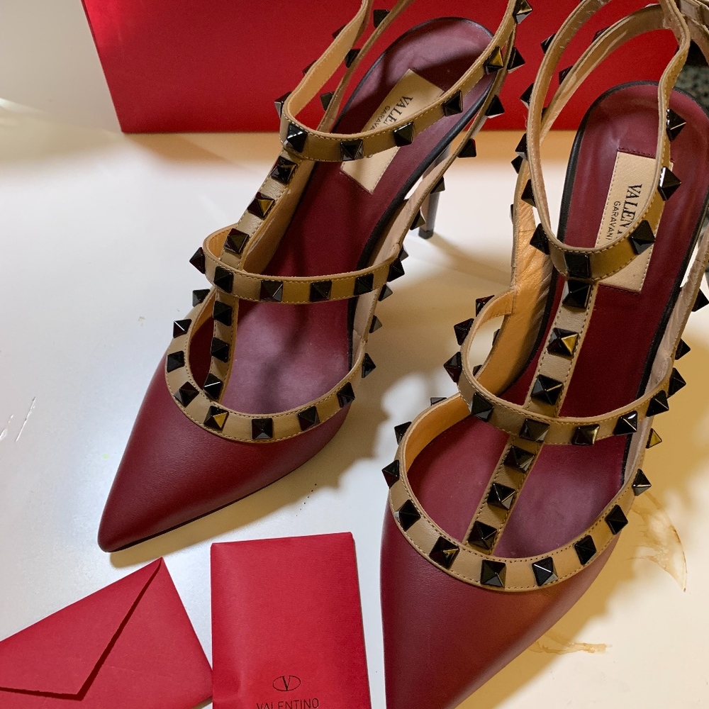 Valentino Garavani Burgundy Rockstud Pump Heels